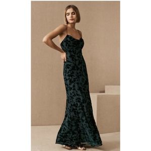BHLDN Jenny Yoo Rory Size 8 Emerald Green Velvet Burnout Cowl Neck Maxi Dress